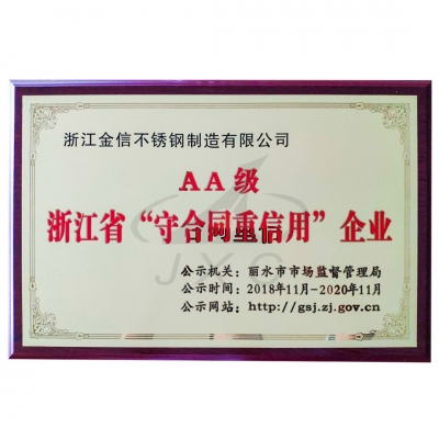 Zhejiang AA-level “Contract-honoring and Promise-keeping” Enterprise